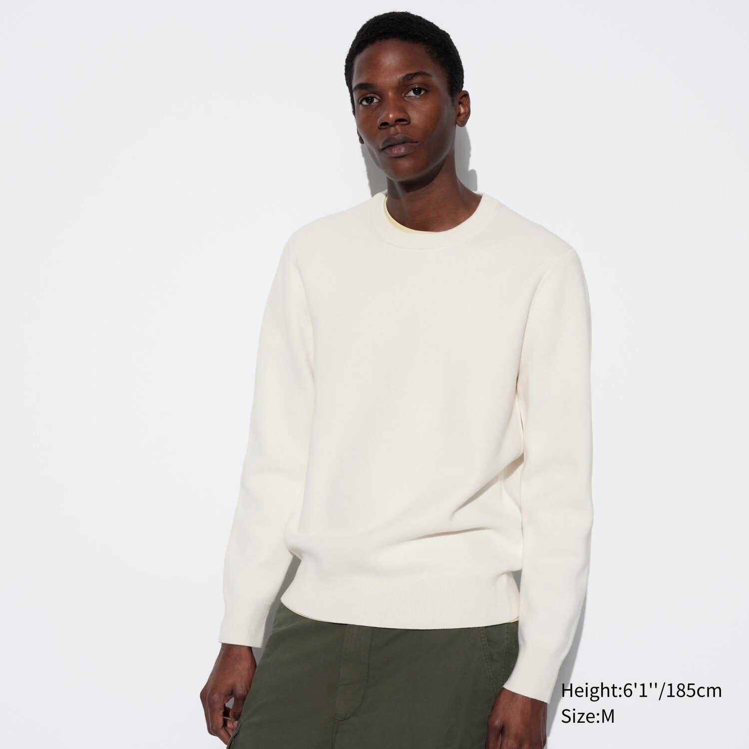 

Свитер Uniqlo мужской трикотажный с круглым вырезом, слоновая кость, Бежевый
