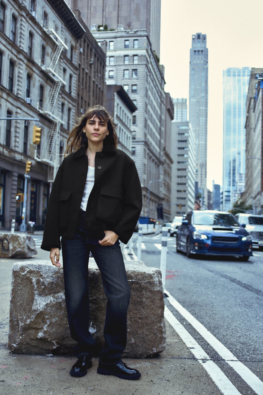 

Джинсы прямого кроя Zw в полный рост с высокой талией ZARA, синий