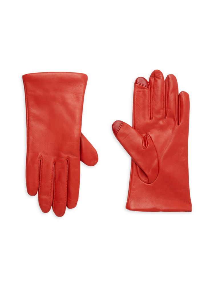 Кожаные перчатки на кашемировой подкладке Saks Fifth Avenue, коралл