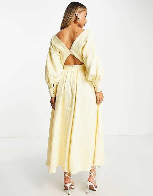 

Лимонное платье миди с запахом, лифом и пышной юбкой ASOS EDITION