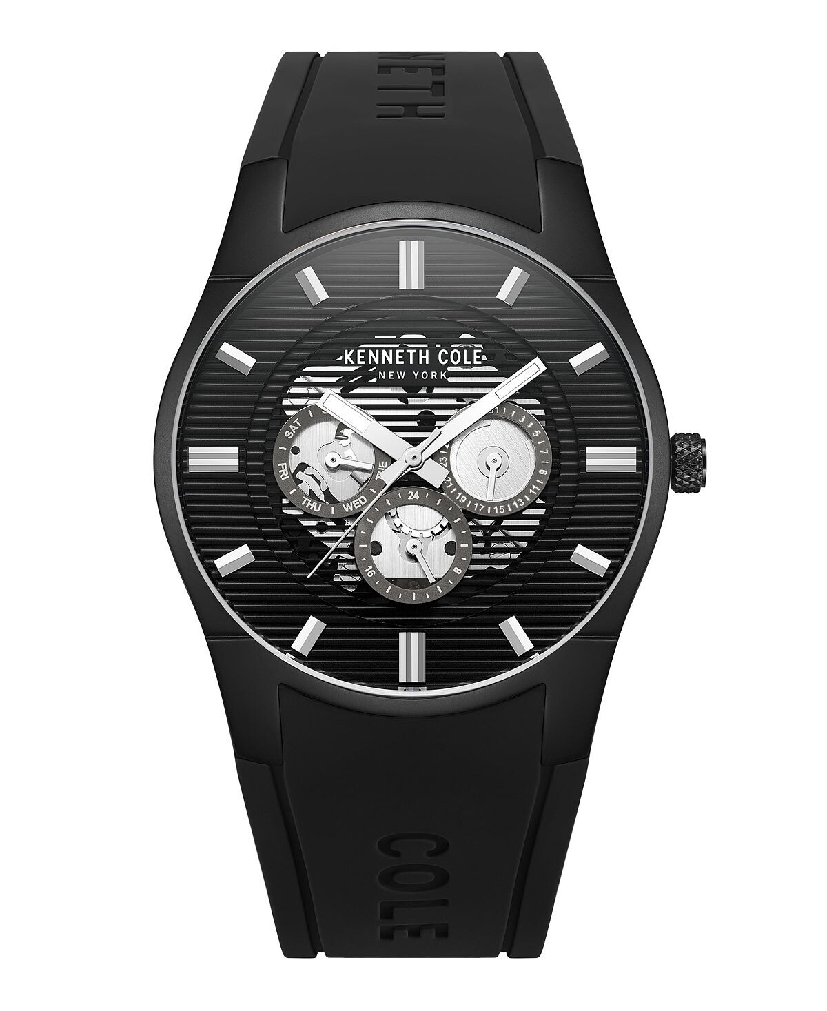 

Мужские многофункциональные часы с черным силиконовым ремешком, 42 мм Kenneth Cole New York
