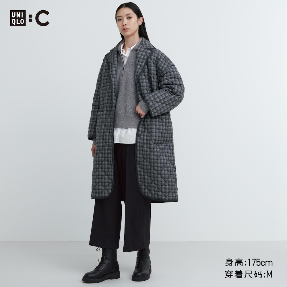 

Пальто Uniqlo Pufftech стеганое свободное, синий/серый
