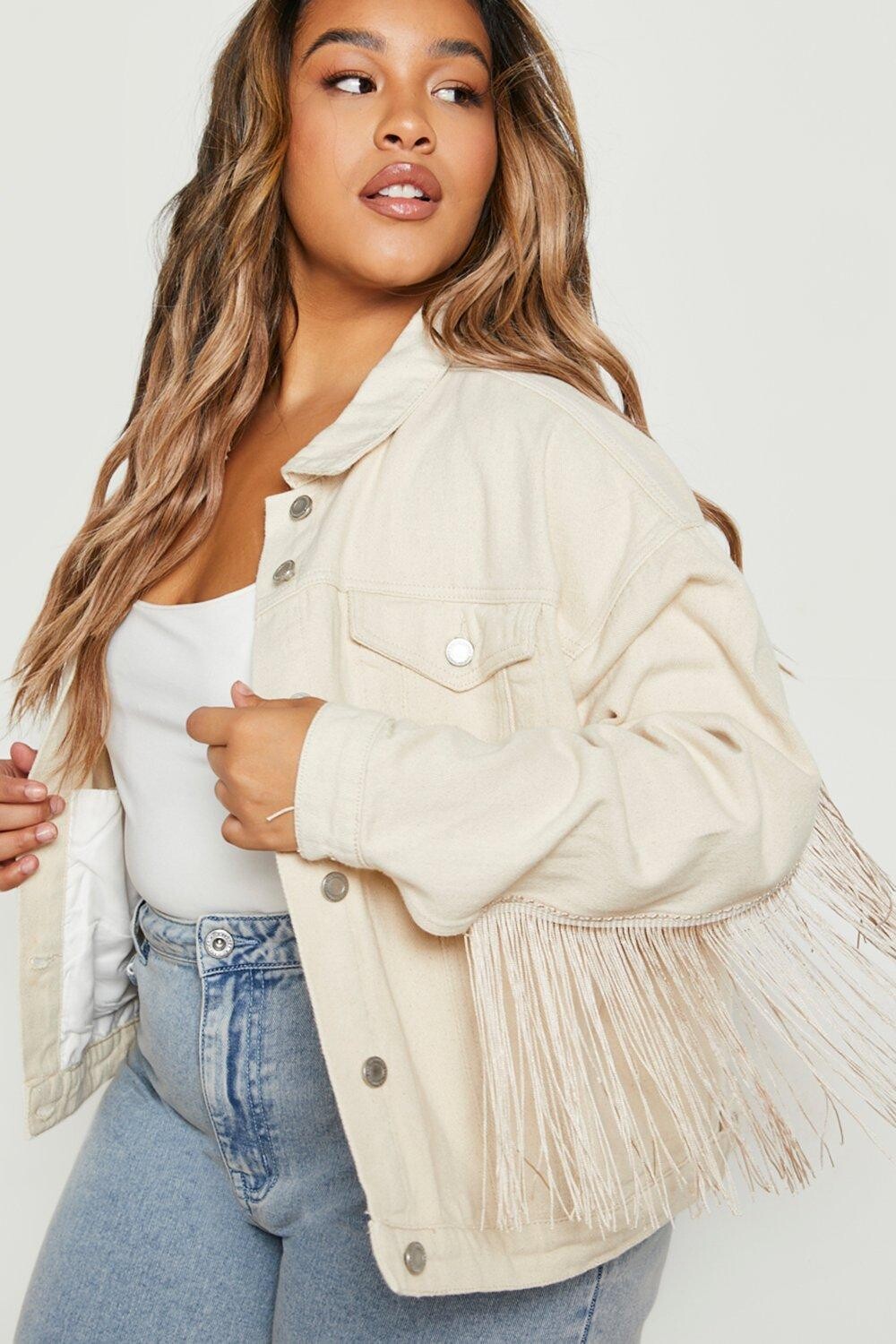 

Джинсовая куртка с кистками Boohoo, экру