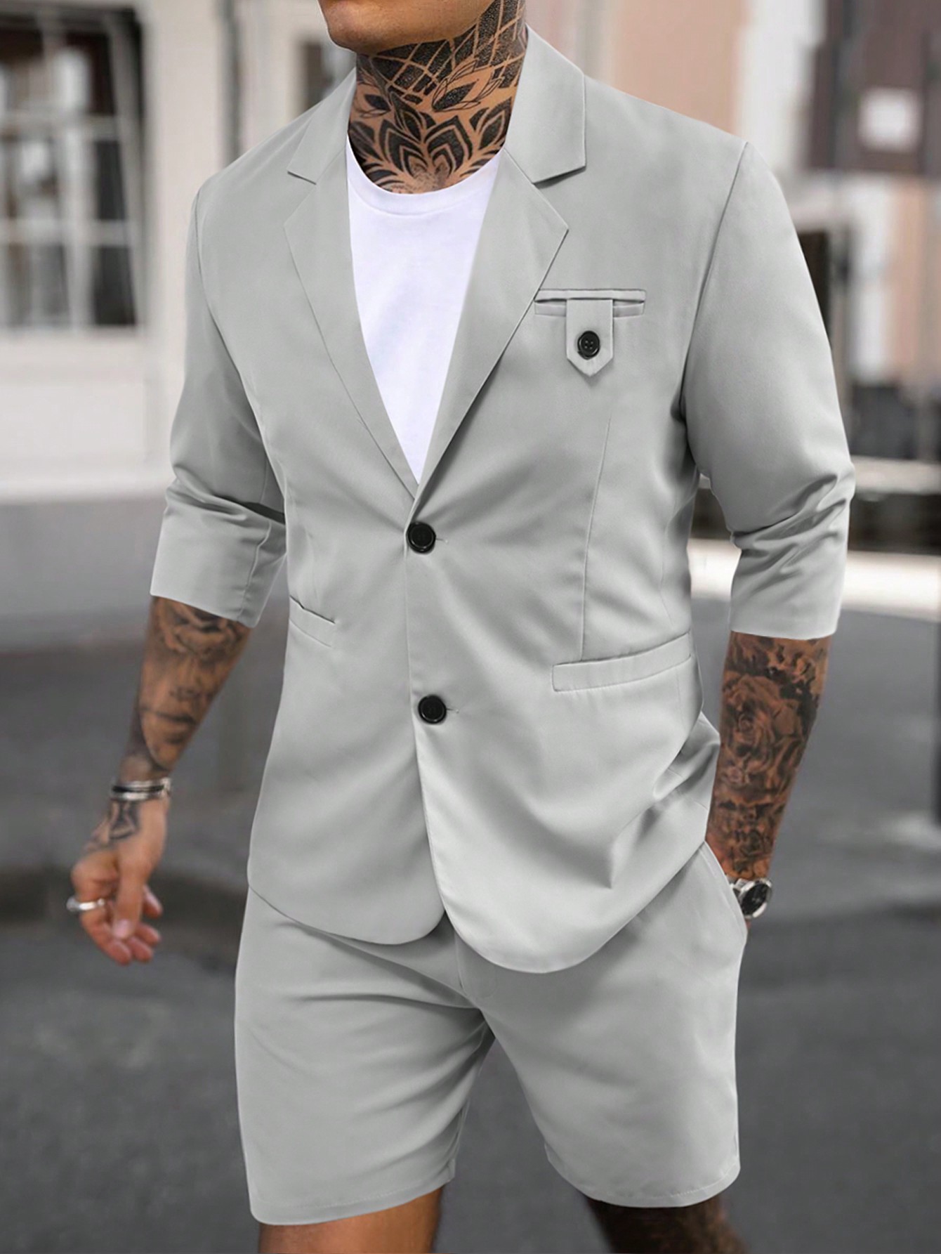 Мужской однобортный однобортный пиджак Manfinity Mode, светло-серый мужской однобортный трикотажный кардиган с лацканами и длинными рукавами