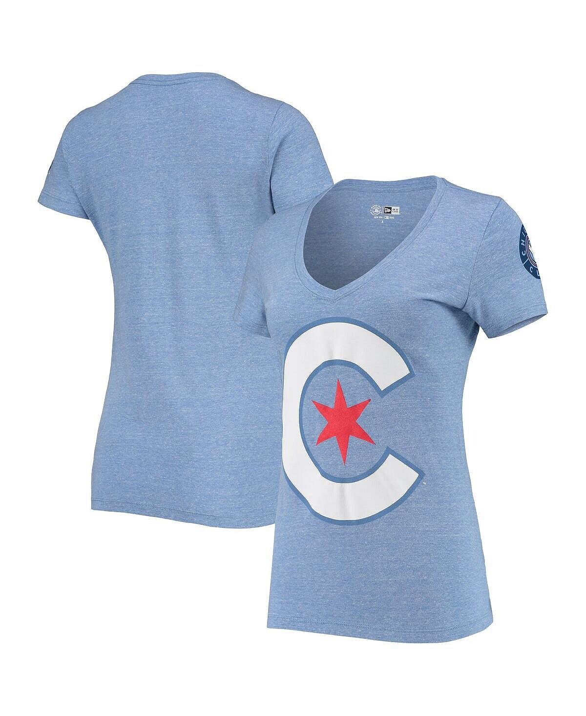 

Синяя женская футболка с v-образным вырезом и логотипом Chicago Cubs City Connect Cap New Era, синий