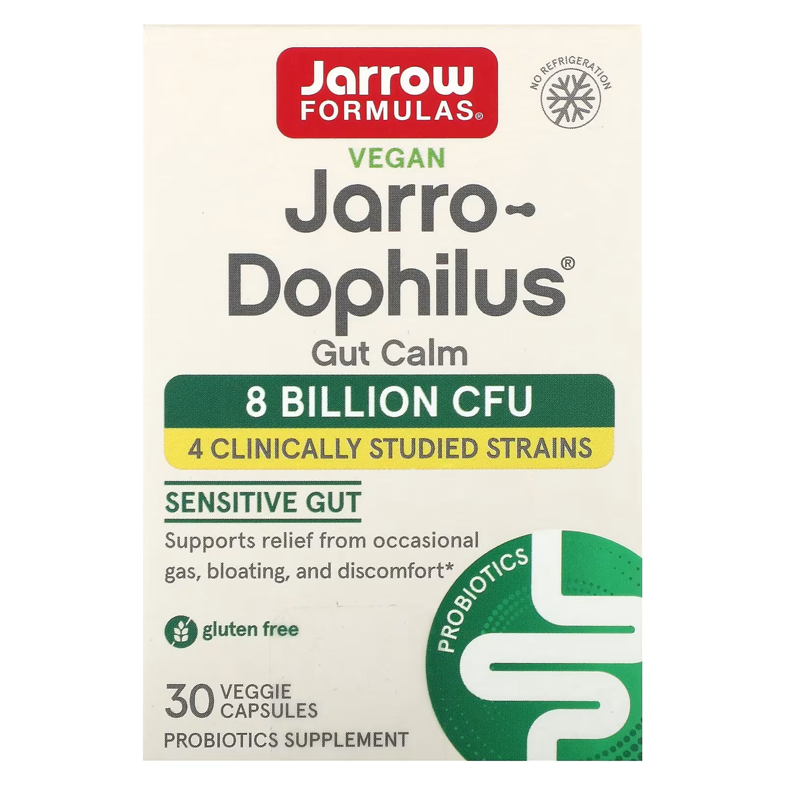 Jarrow Formulas Jarro-Dophilus Gut Calm 8 миллиардов КОЕ, 30 растительных капсул jarrow formulas веганские saccharomyces boulardii mos 5 миллиардов кое 180 растительных капсул