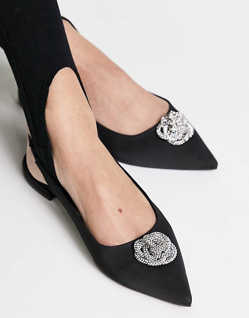 

Черные атласные балетки с открытой пяткой и декором ASOS DESIGN Lotus