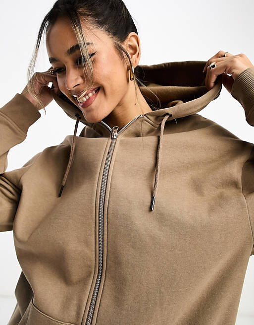 

Объемное худи нейтрального цвета на молнии ASOS DESIGN