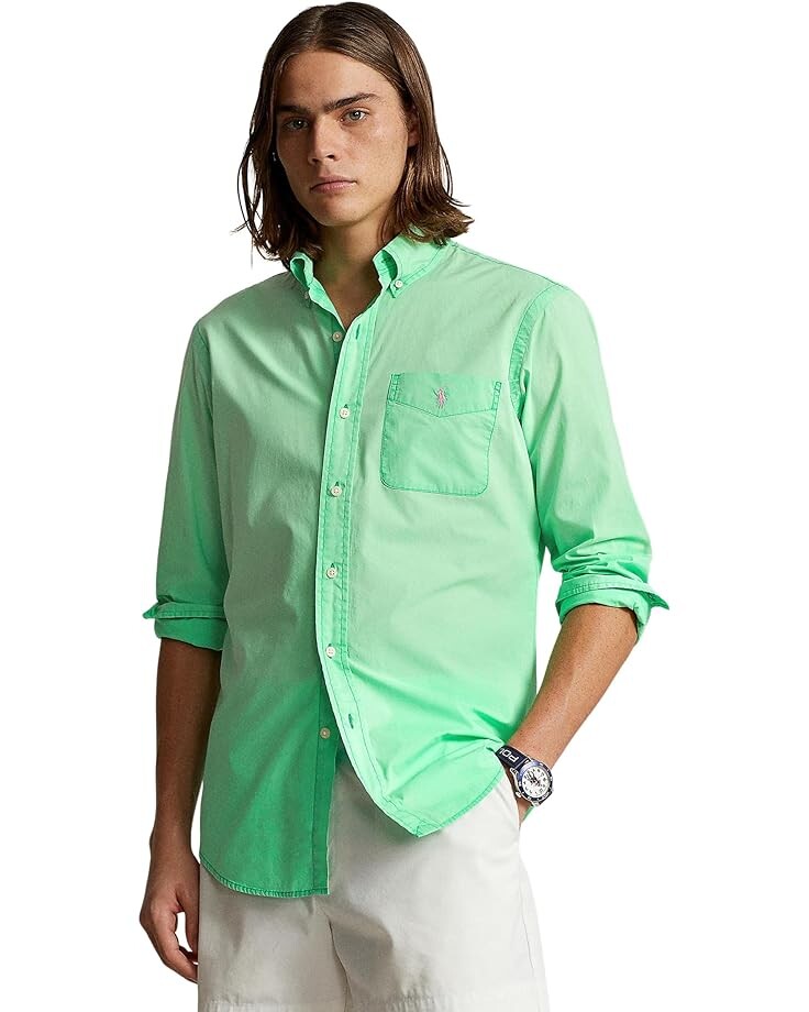 

Рубашка Polo Ralph Lauren Classic Fit Washed Poplin Shirt, зеленый