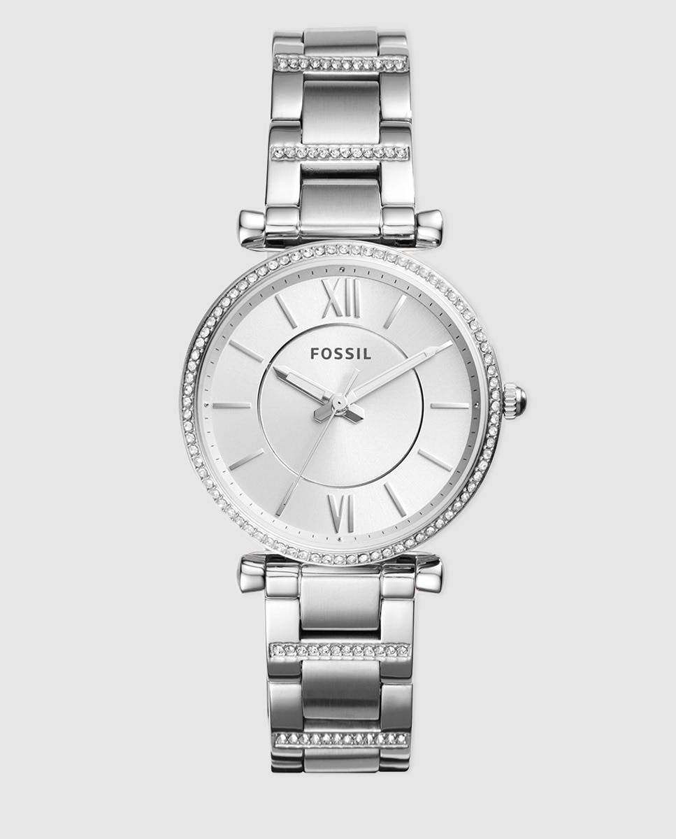 Fossil Carlie ES4341 стальные женские часы с блеском Fossil, серебро цена и фото