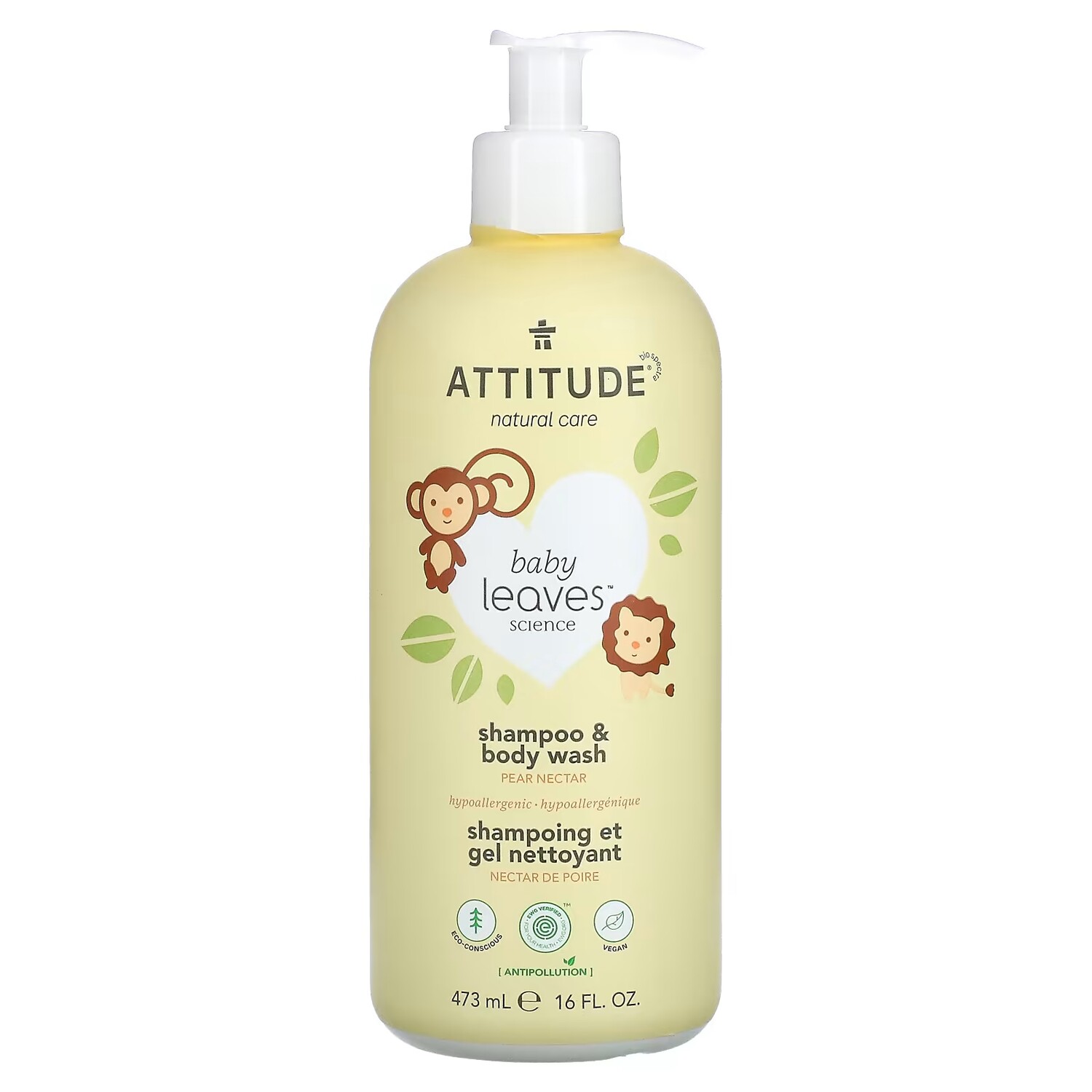 

ATTITUDE Baby Leaves Science Шампунь и гель для душа Грушевый нектар, 16 жидких унций (473 мл)