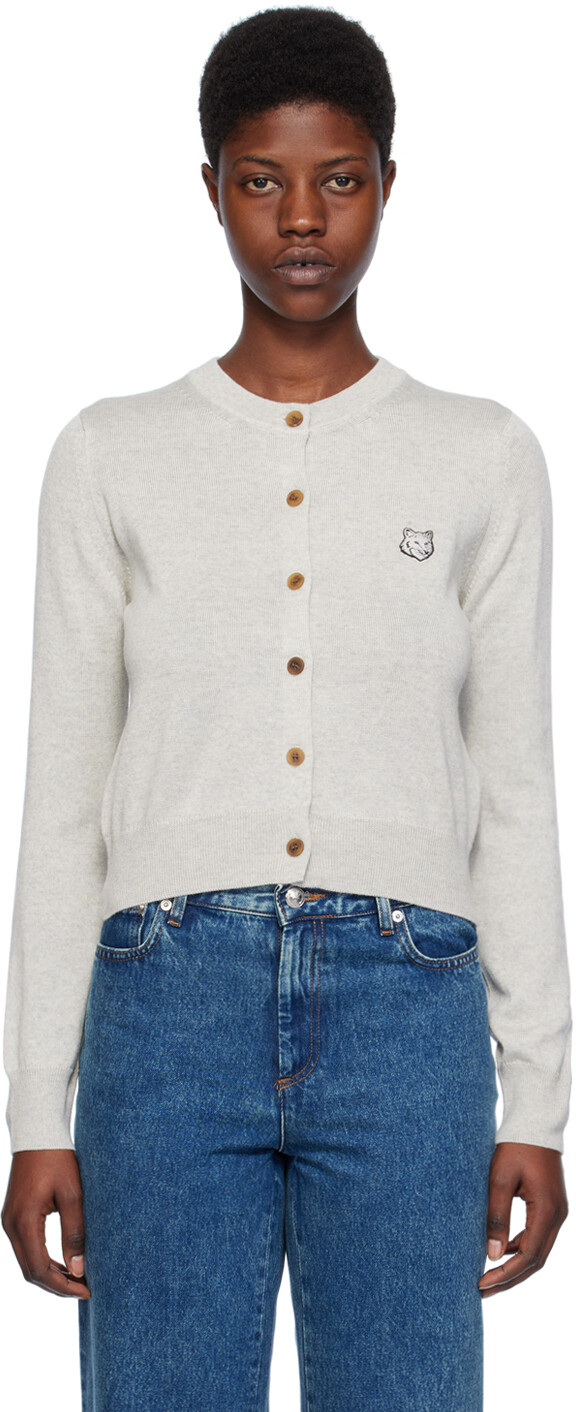 

Серый кардиган с головой лисы Maison Kitsune, цвет Light gray melange