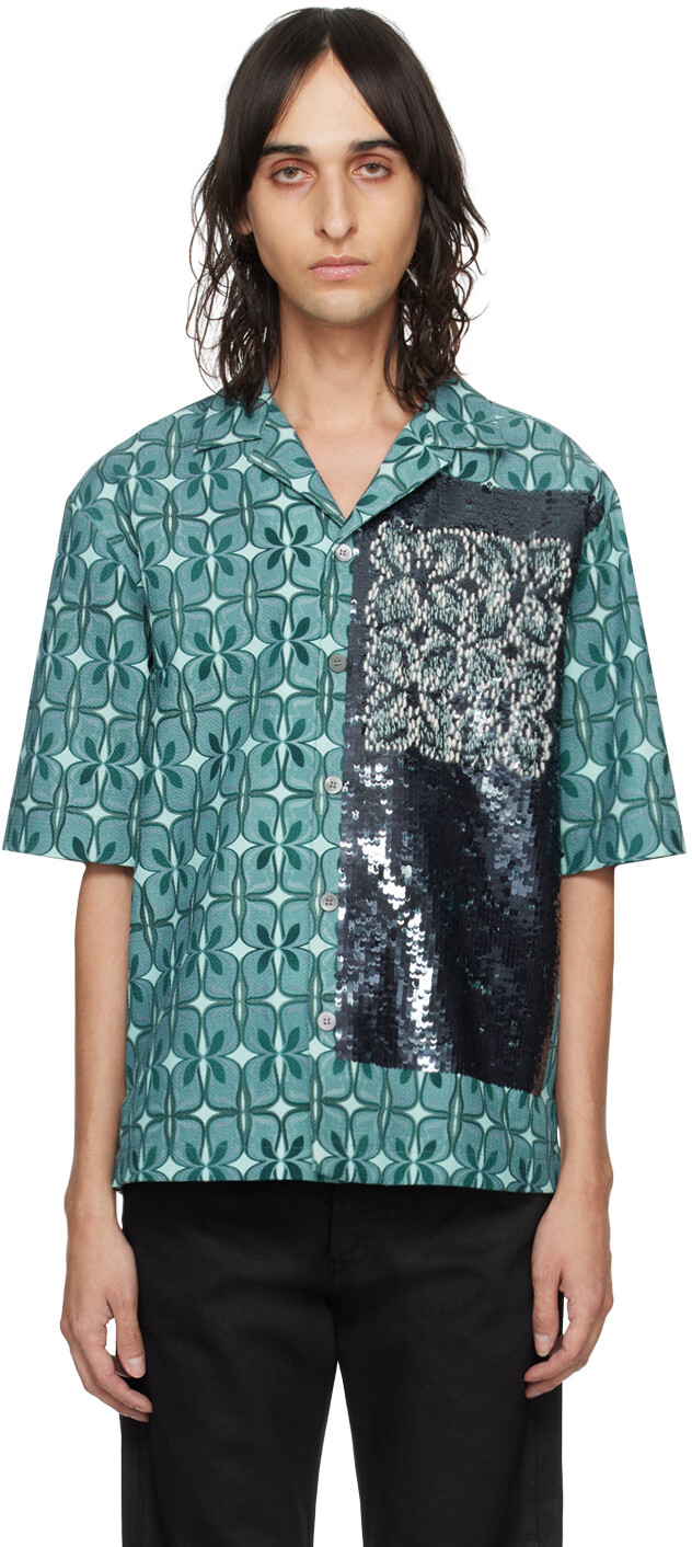 

Синяя рубашка с пайетками Dries Van Noten