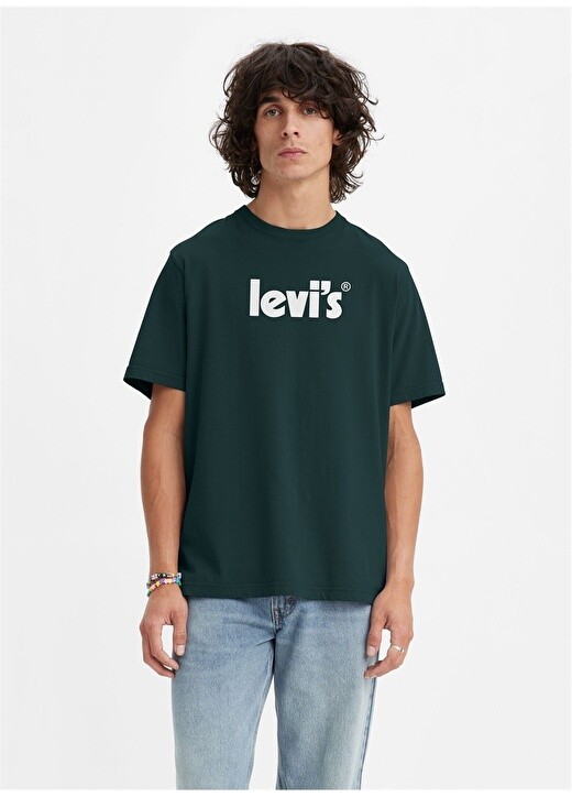 

Зеленая мужская футболка с круглым вырезом Levis, Зеленый