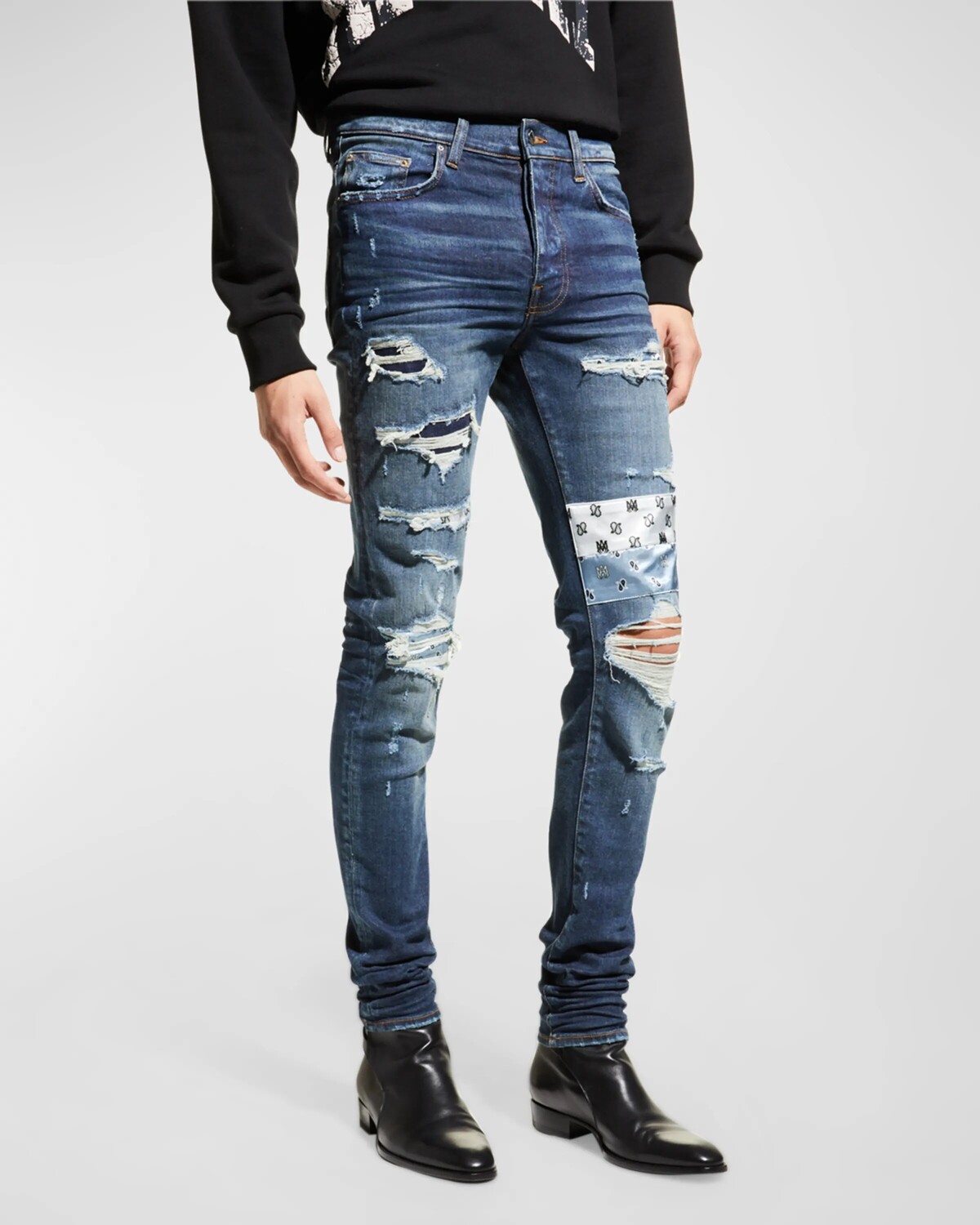 

Мужские джинсы скинни с нашивкой пейсли Amiri, цвет Deep Class