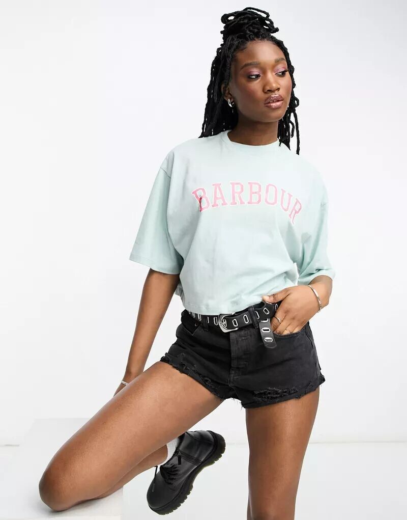 

Синяя футболка свободного кроя с логотипом университета Barbour x ASOS