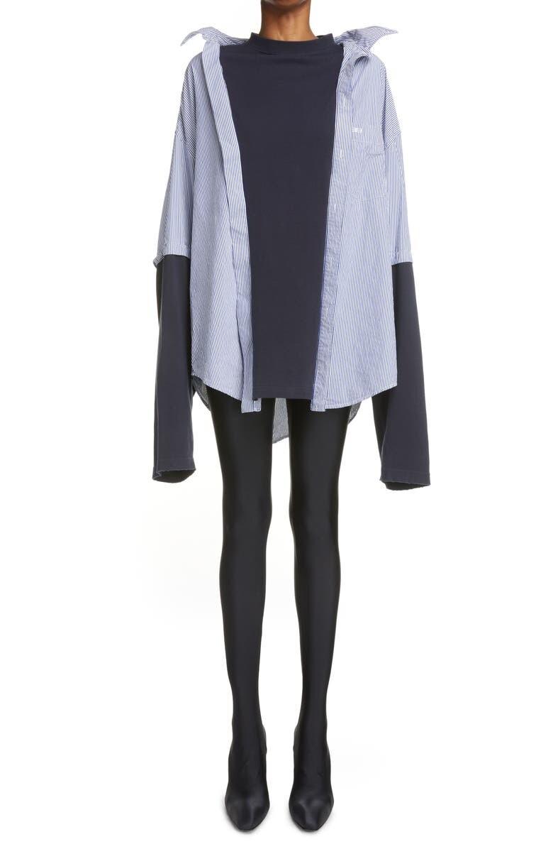 

BB Icon Trompe lOeil Oversize-рубашка из сирсакера и джерси BALENCIAGA, синий/белый