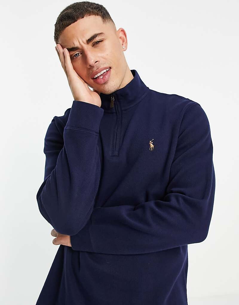 

Polo Ralph Lauren – темно-синяя толстовка с короткой молнией и культовым логотипом