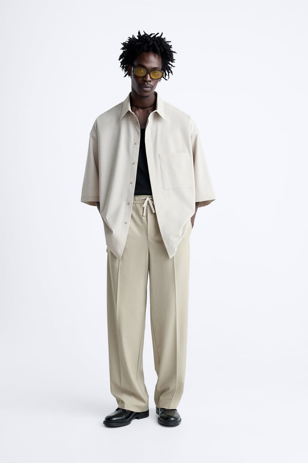 

Рубашка объемного кроя ZARA, бежевый