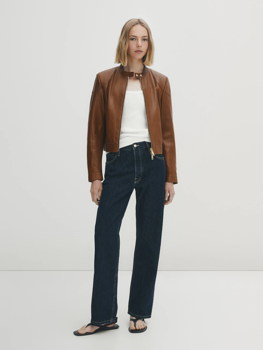 

Куртка из кожи наппа с утепленными плечами Massimo Dutti, Коричневый