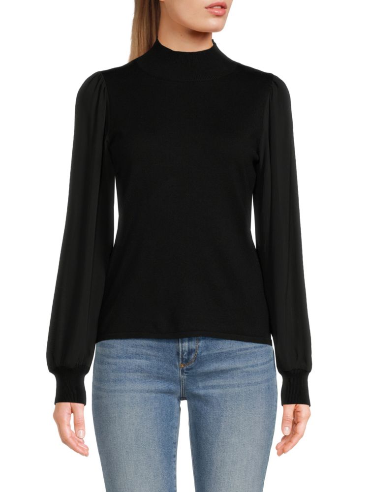 Прозрачный свитер с длинными рукавами и воротником-стойкой Saks Fifth Avenue, черный