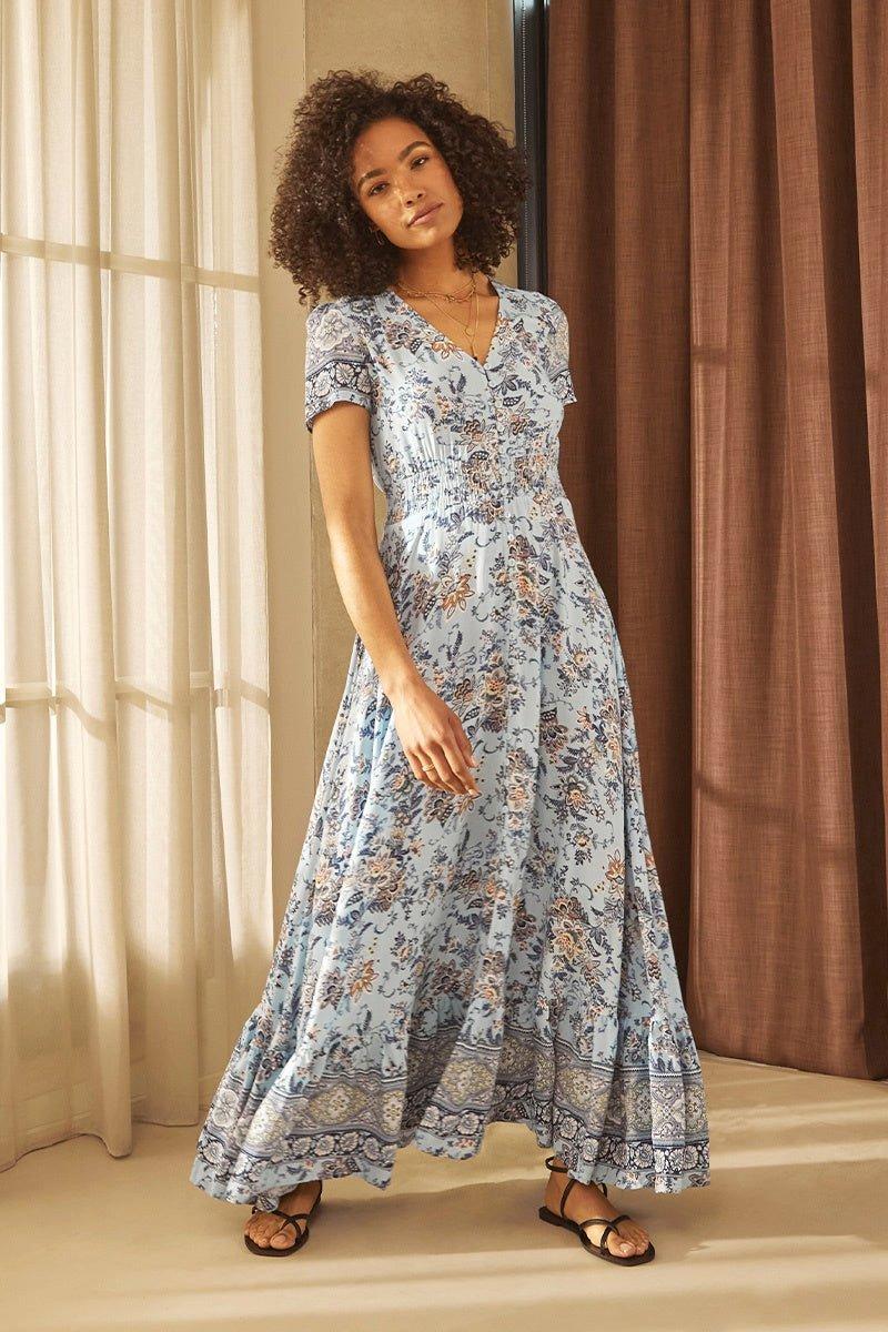 Платье макси с V-образным вырезом и пуговицами спереди с цветочным принтом Izabel London, синий женское платье макси с цветочным принтом v образным вырезом