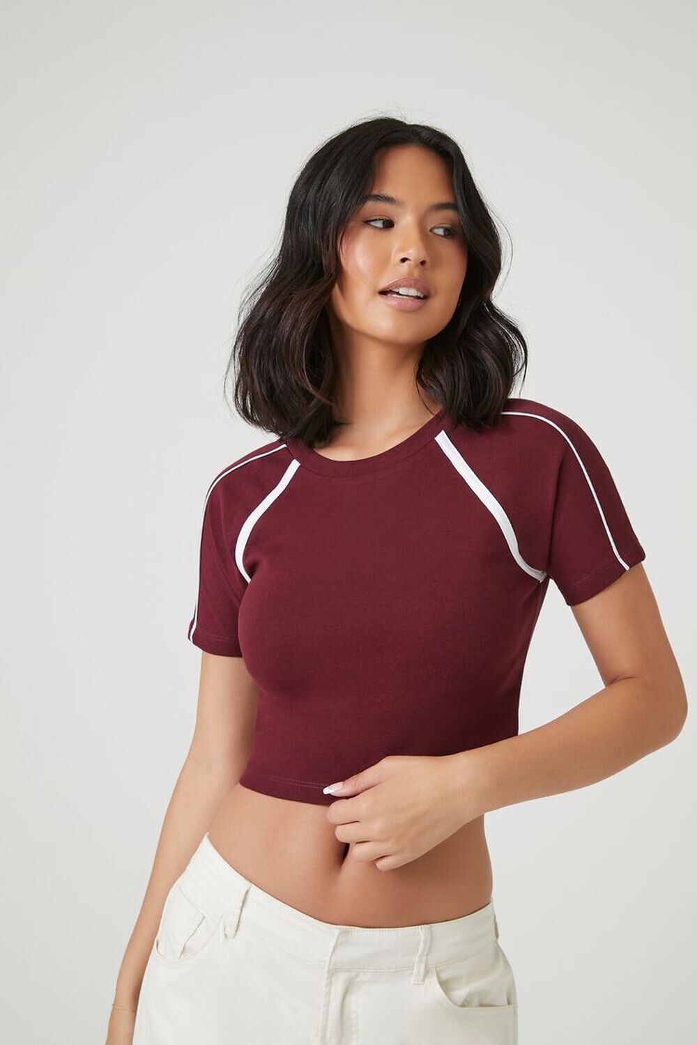 

Укороченная футболка в полоску Forever 21, мерло