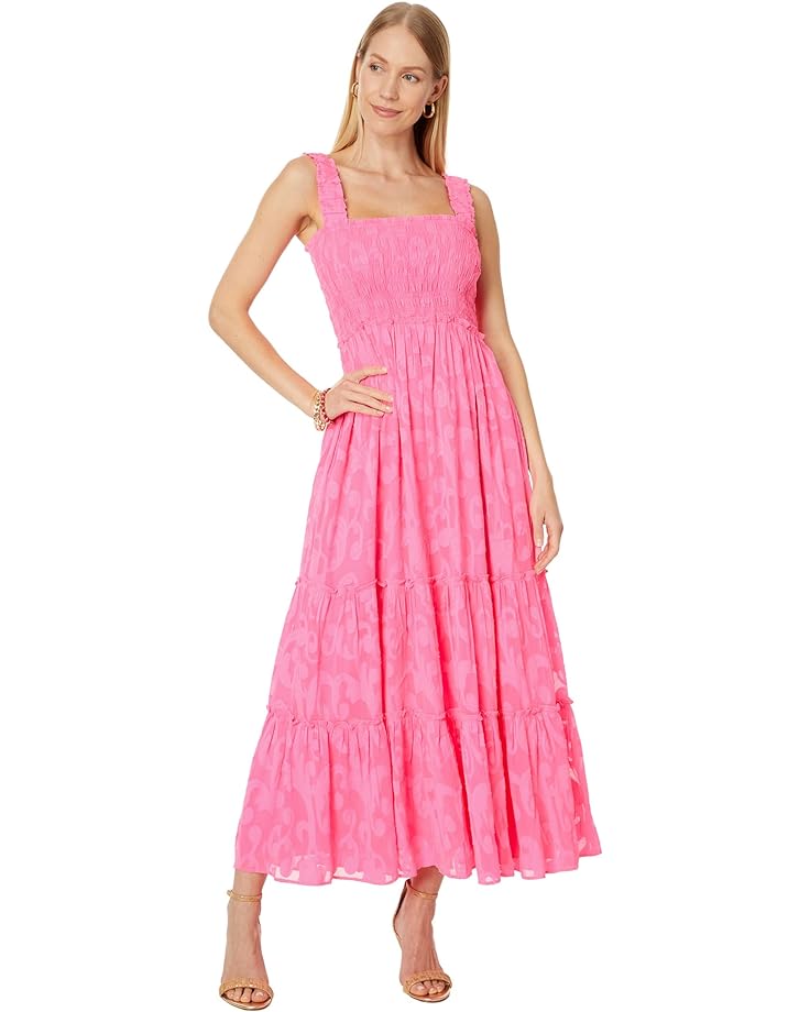 Платье Lilly Pulitzer Hadly Smocked Maxi, цвет Roxie Pink Poly Crepe Swirl Clip