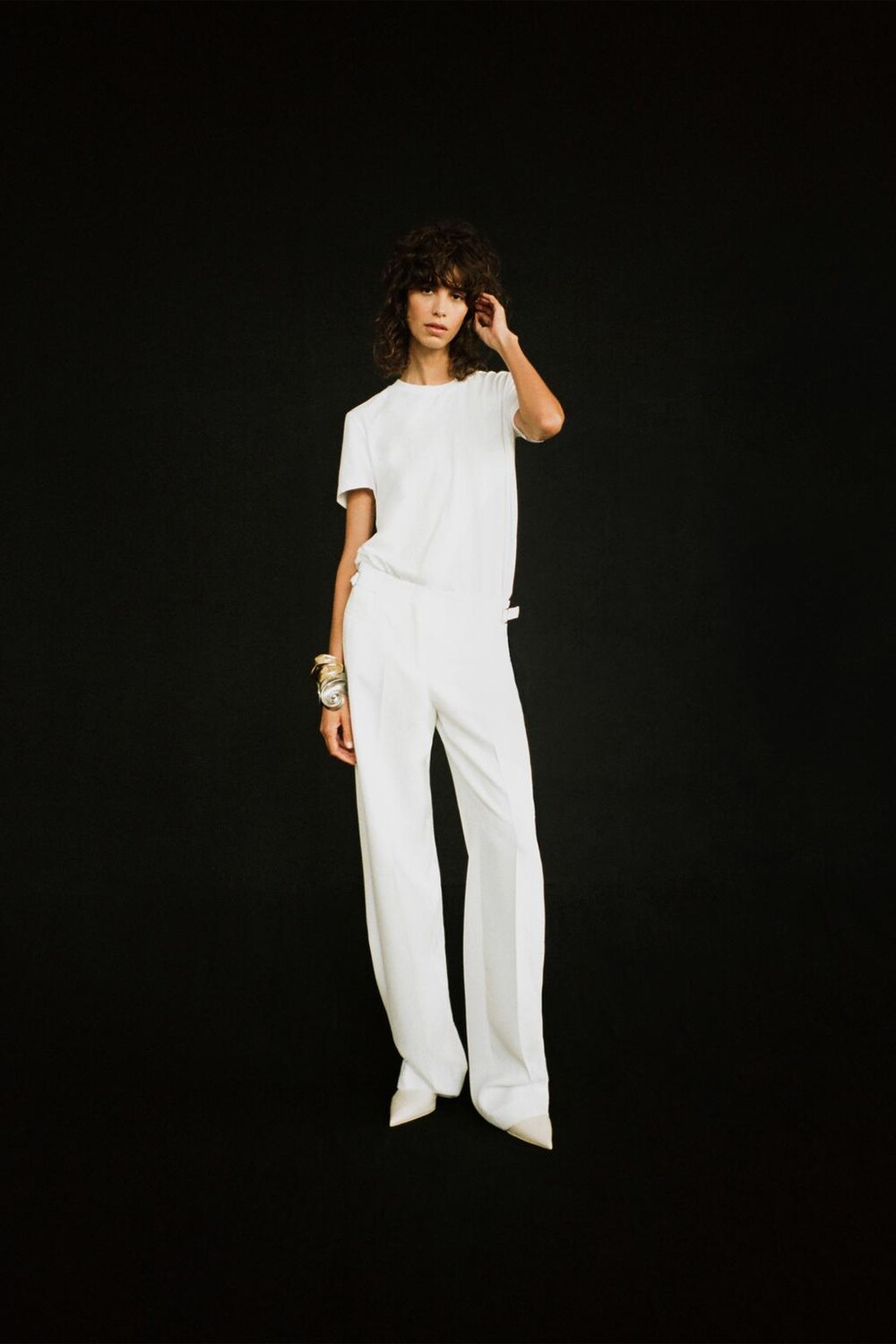 

Прямые брюки с боковыми пряжками ZARA, белый