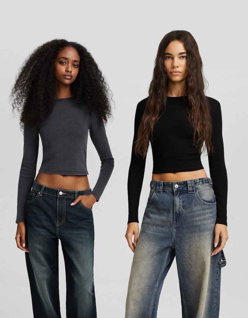 

Комплект из 2 рубашек с круглым вырезом Bershka, разноцветный