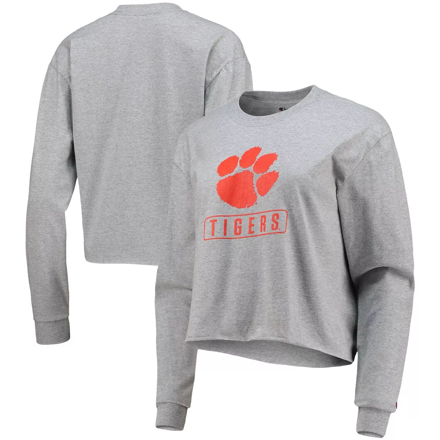 

Женская укороченная футболка с длинными рукавами Champion Clemson Tigers Boyfriend Heathered Grey Champion