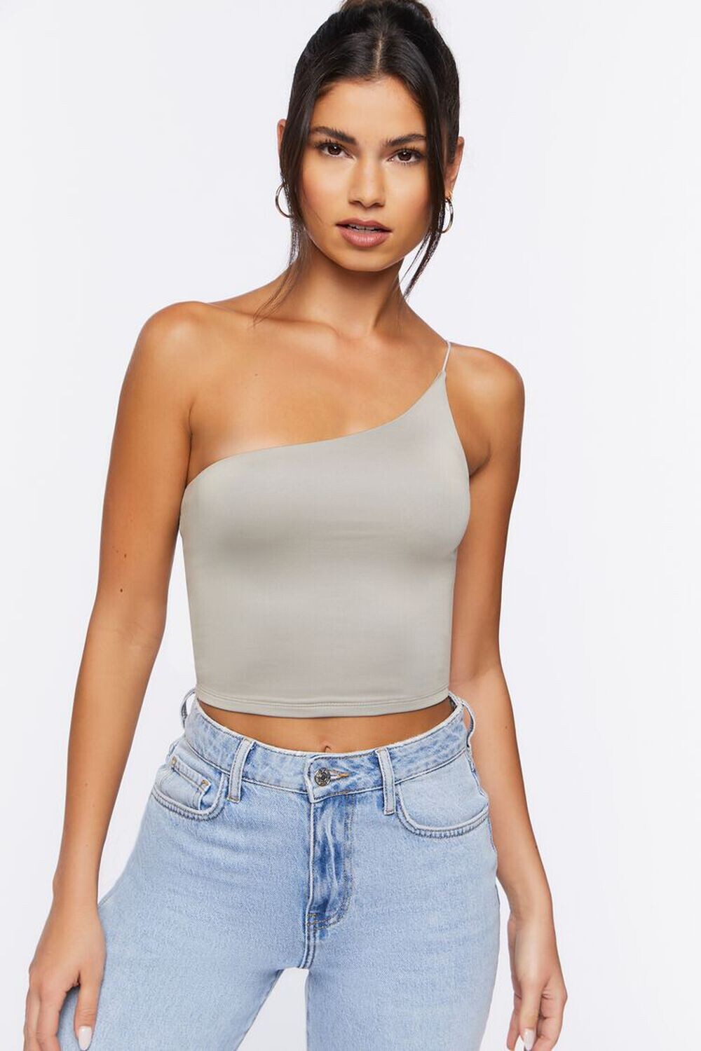 

Укороченный топ на одно плечо Forever 21, серый