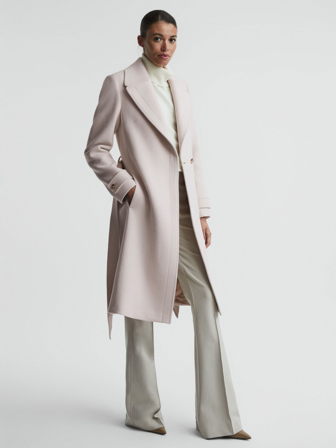 

Шерстяное пальто Petite Tor средней длины с поясом Reiss, нейтральный