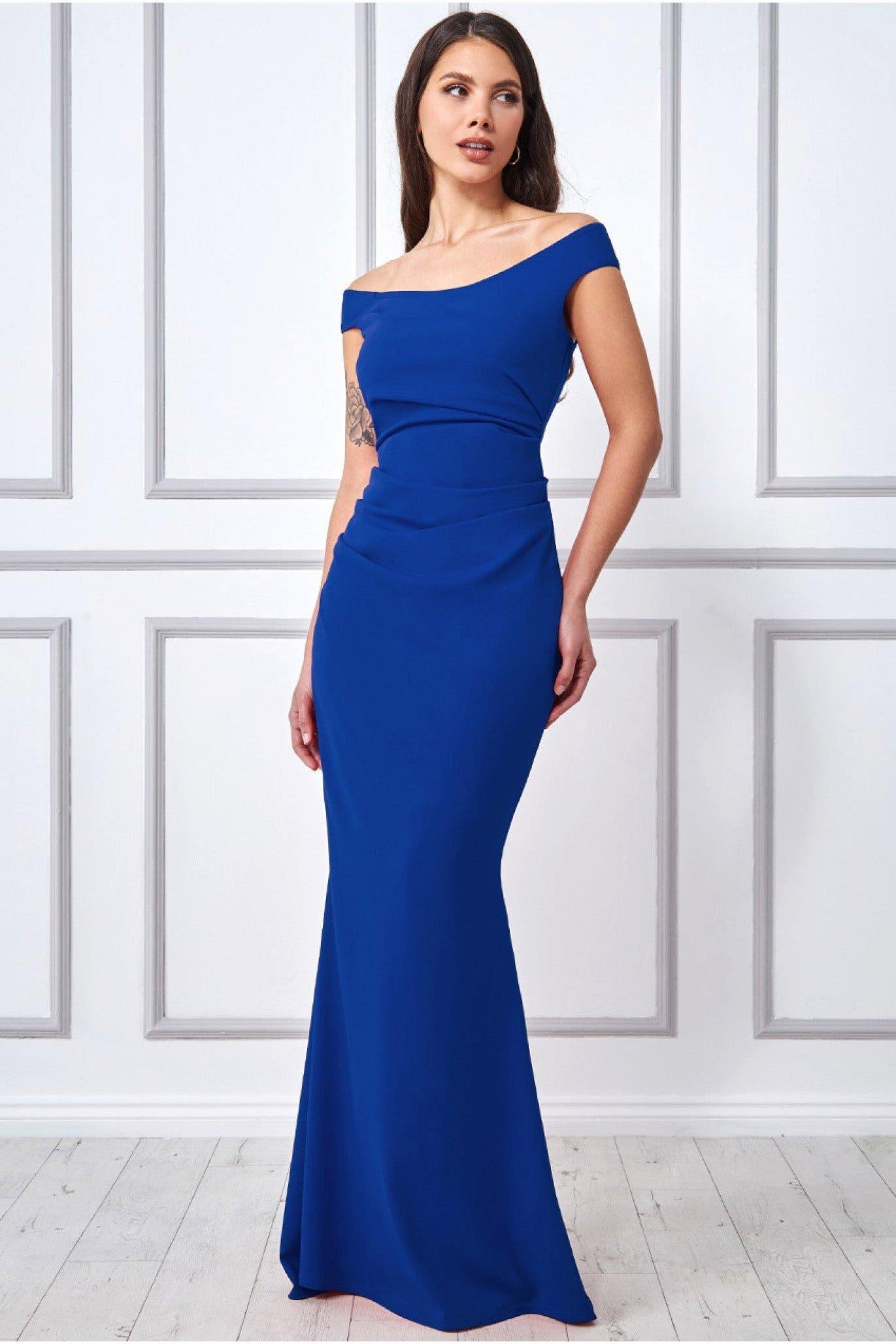 Платье макси с открытыми плечами и аквалангом Goddiva, синий выкройка burda 6422 платье с открытыми плечами