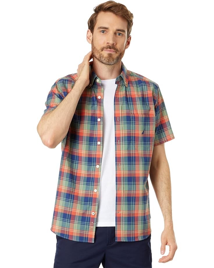 

Рубашка Nautica Sustainably Crafted Plaid Short Sleeve Shirt, цвет Dark Ivy
