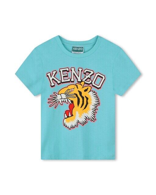 

Футболка для девочки с коротким рукавом и рисунком спереди Kenzo Kids, светло-синий
