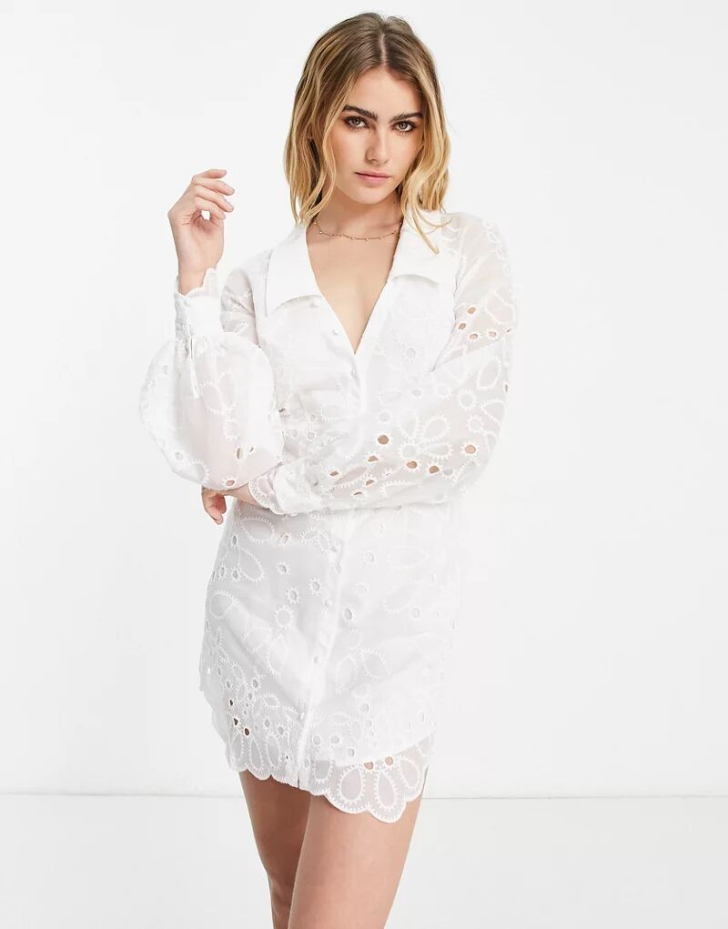 Белое укороченное платье-рубашка с цветочным ажуром ASOS платье с ажуром 48 размер