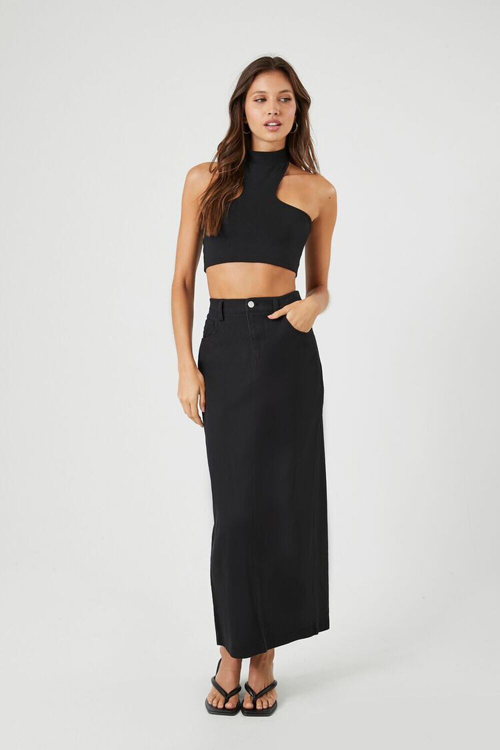 

Прямая юбка-макси из твила Forever 21, черный