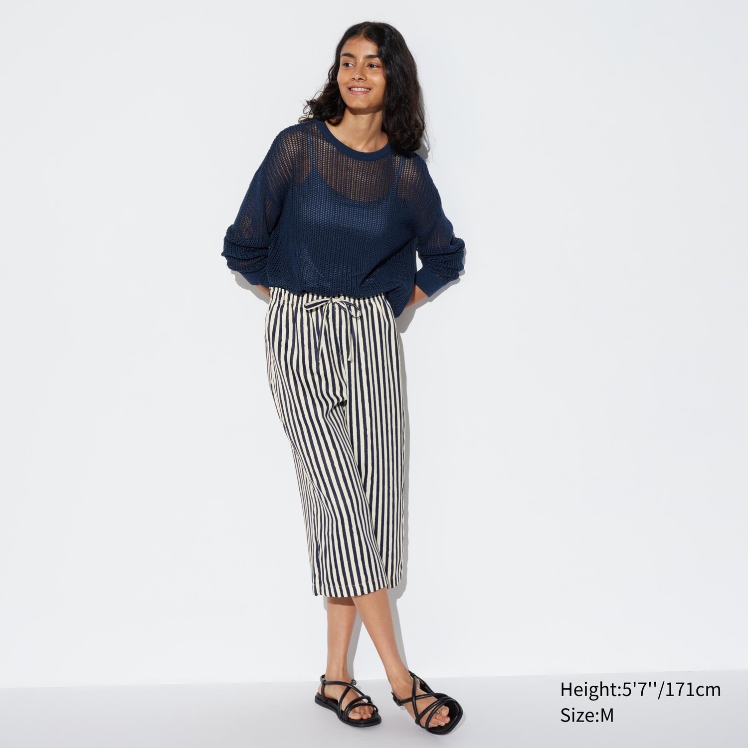 

Шорты Uniqlo AIRism Relaco 3/4 в полоску, темно-синий