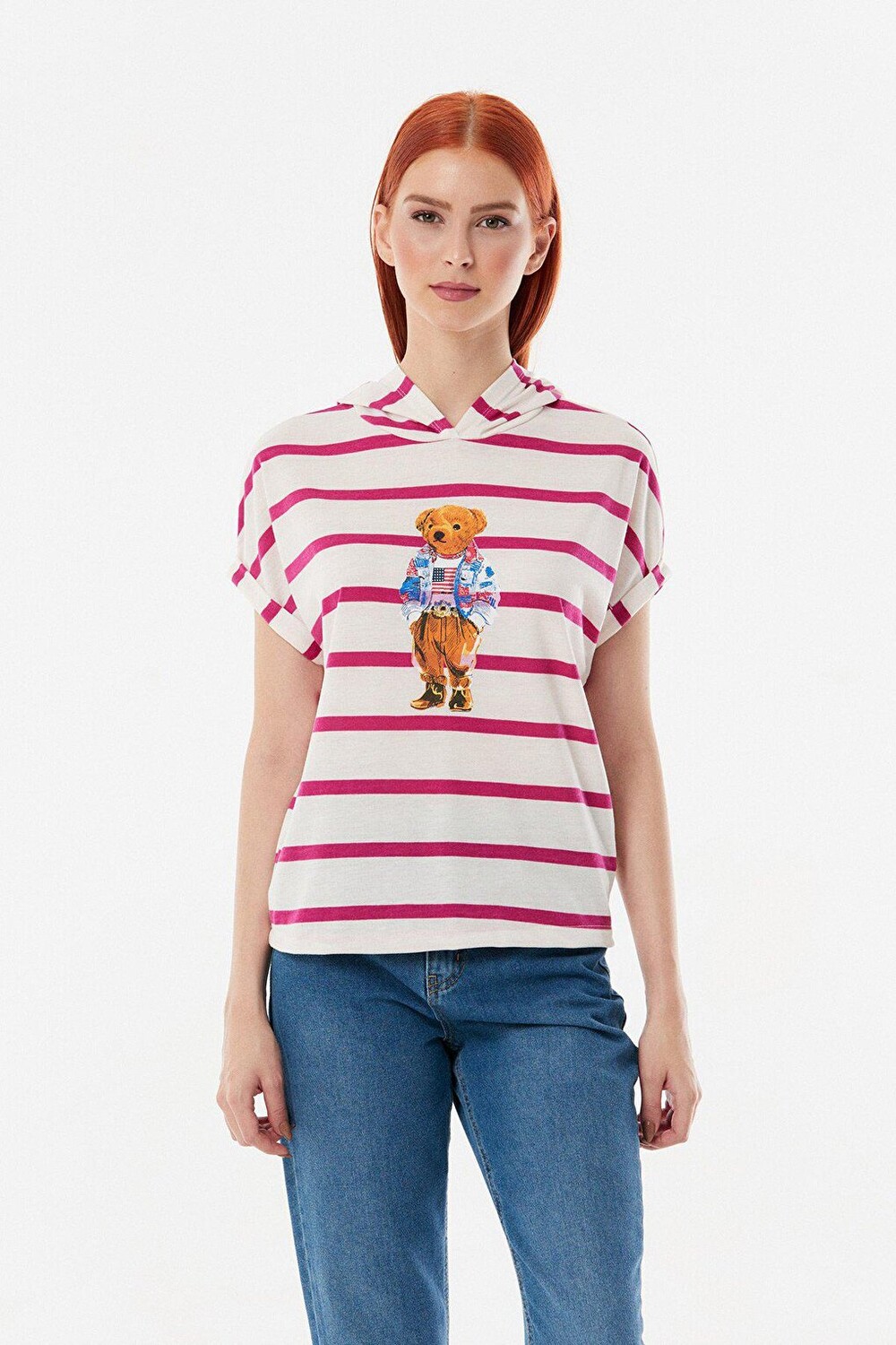 

Футболка с капюшоном и принтом Teddy Bear Fullamoda, фуксия, Розовый