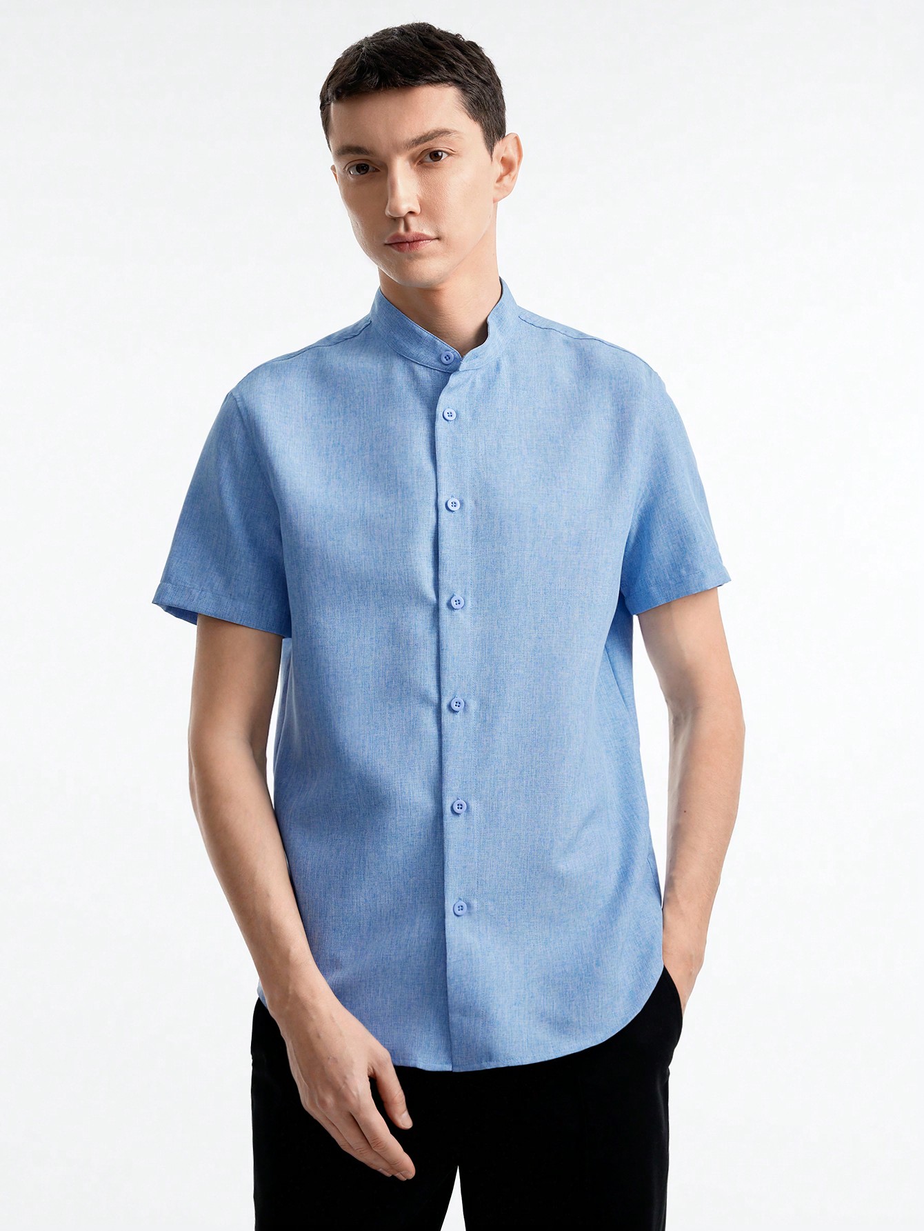 Мужская тканая рубашка с короткими рукавами Manfinity Basics, голубые цена и фото