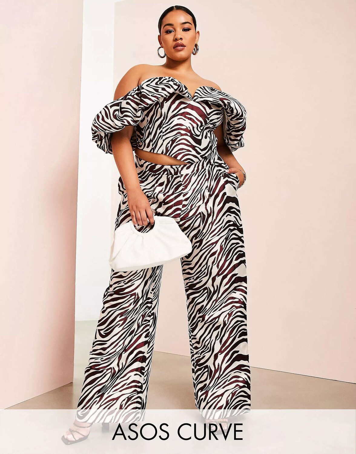 

ASOS LUXE Curve атласные широкие брюки с зебровым принтом