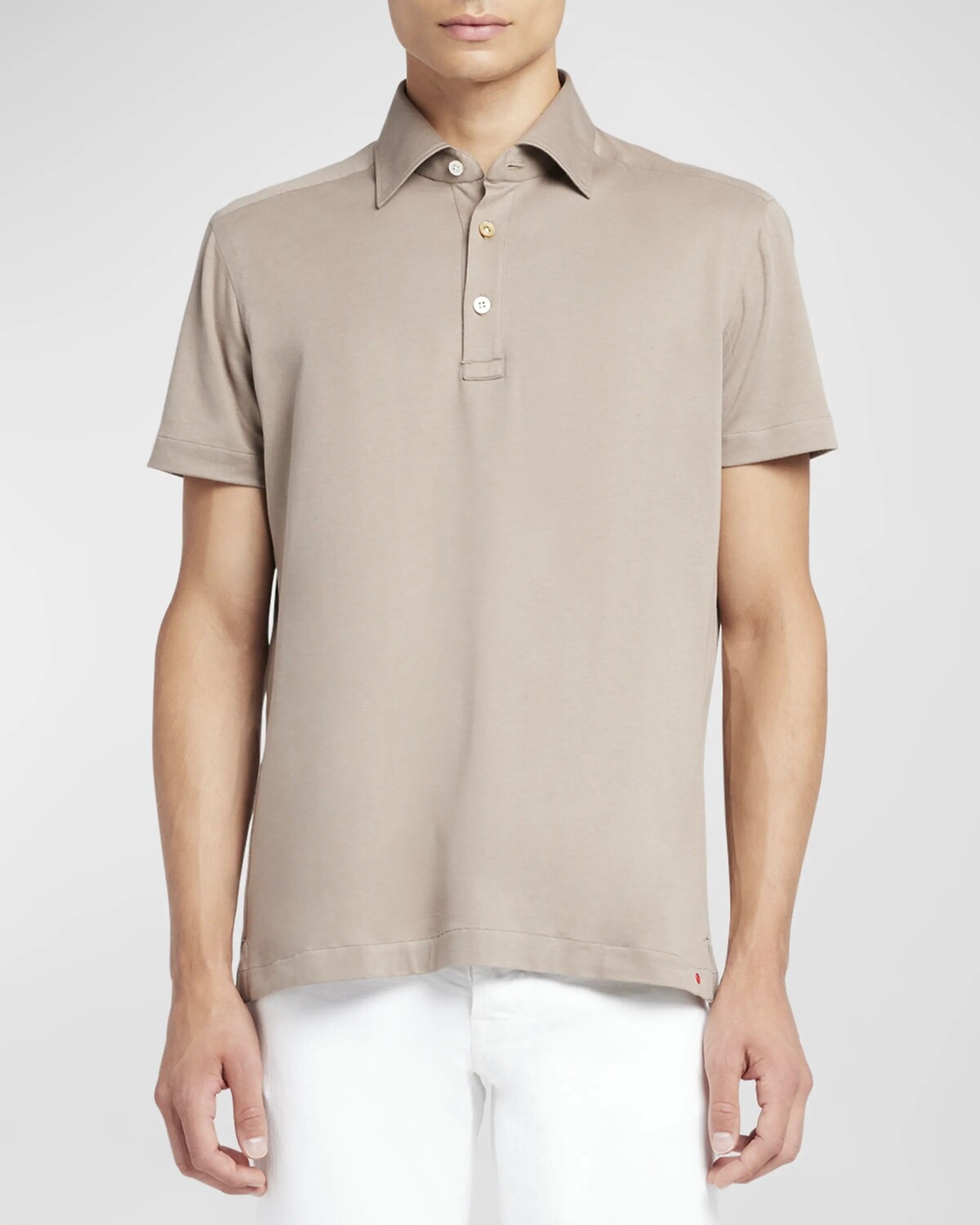 

Мужская рубашка-поло из льна и шелка Kiton, цвет Light Brown