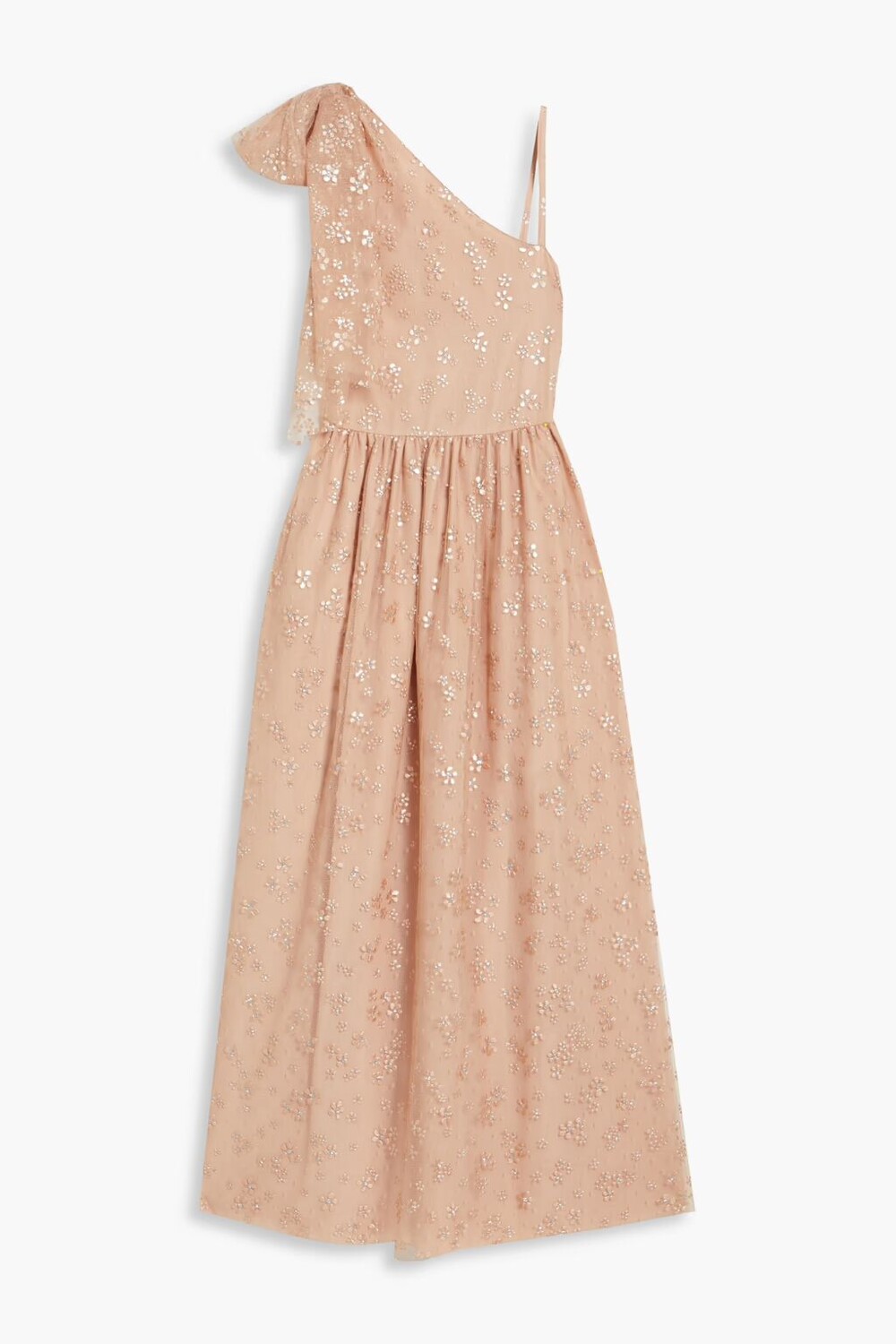 

Платье макси из блестящего тюля на одно плечо, украшенное бантом Redvalentino, цвет Blush