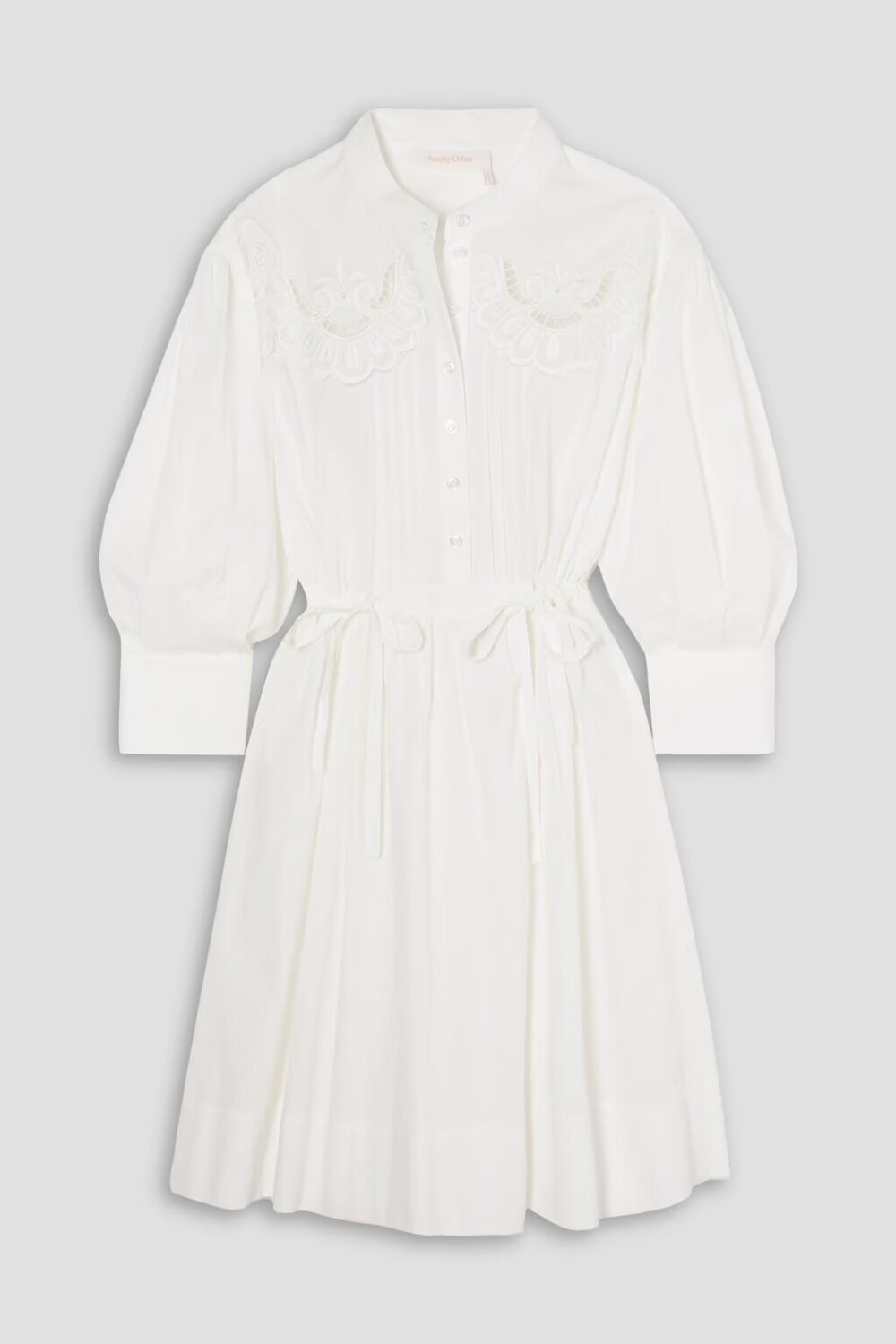 

Платье мини из хлопкового жаккарда с английской отделкой Broderie See By Chloé, белый