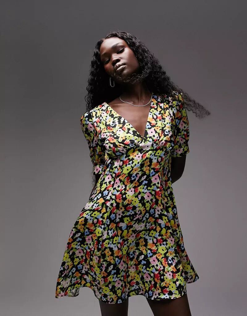 Повседневное мини-платье Topshop с ярким цветочным принтом
