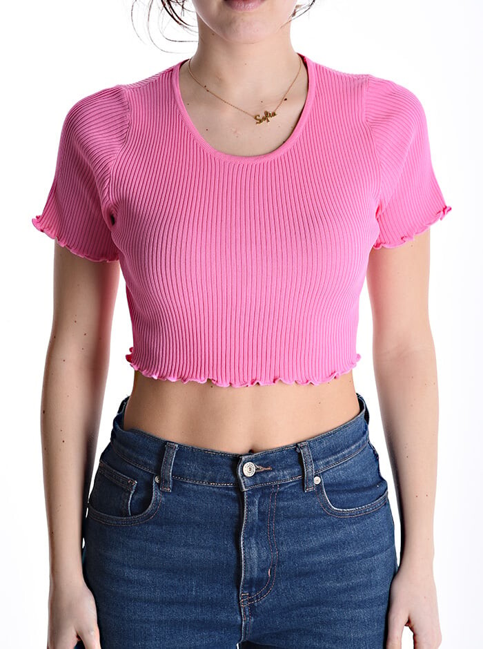 

Топ в рубчик с короткими рукавами, бледно-пурпурный