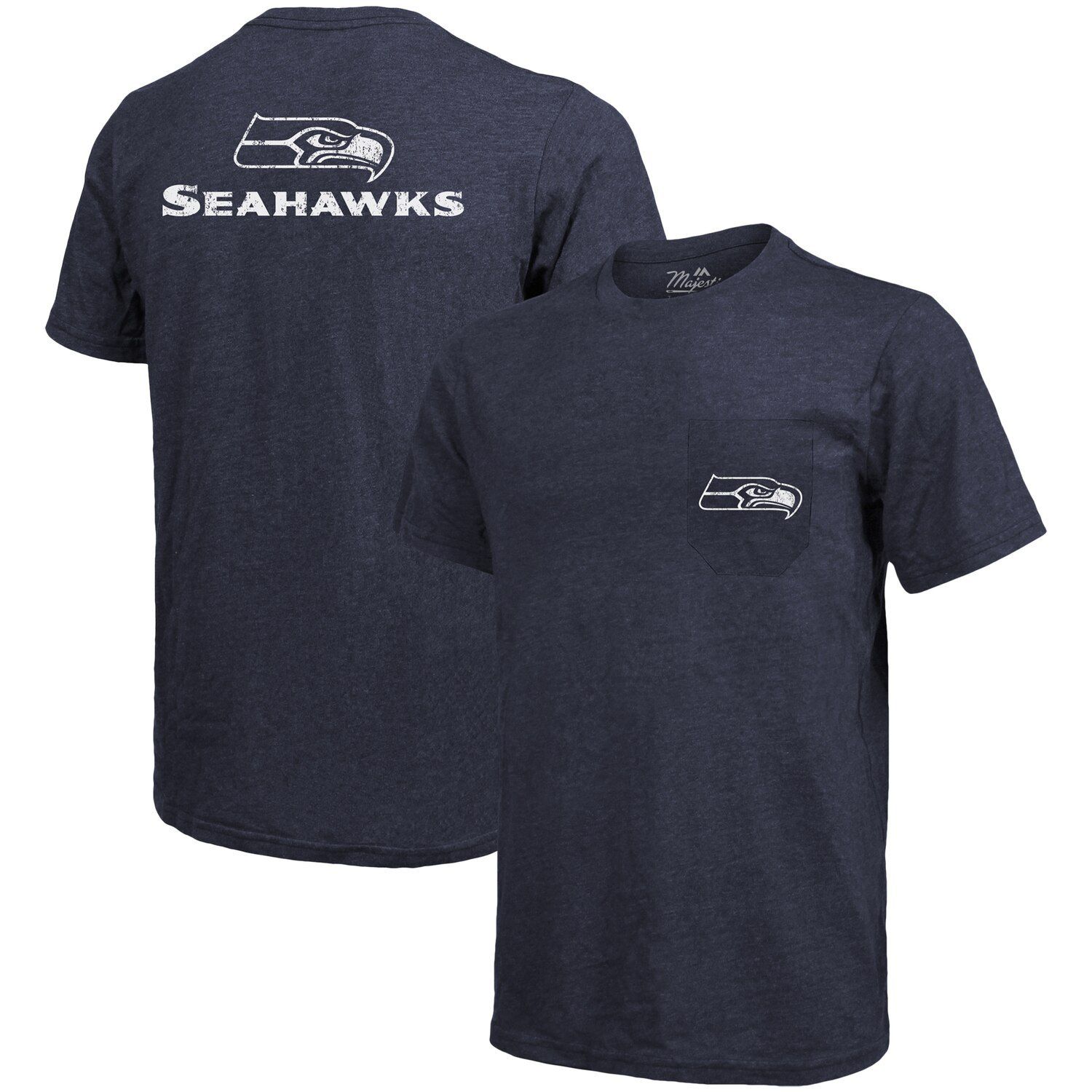 цена Футболка с карманами Tri-Blend Threads Seattle Seahawks Threads - Темно-синий Majestic