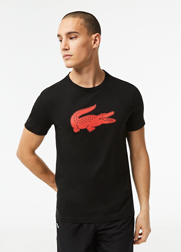 

Черная мужская футболка sport regular fit с круглым вырезом и принтом Lacoste, Черный