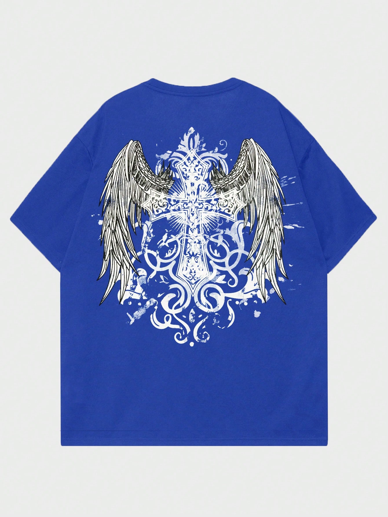 ROMWE Goth Мужская футболка с принтом снежинки и крестом для повседневной жизни, синий машины super wings миссия команды галактические крылья